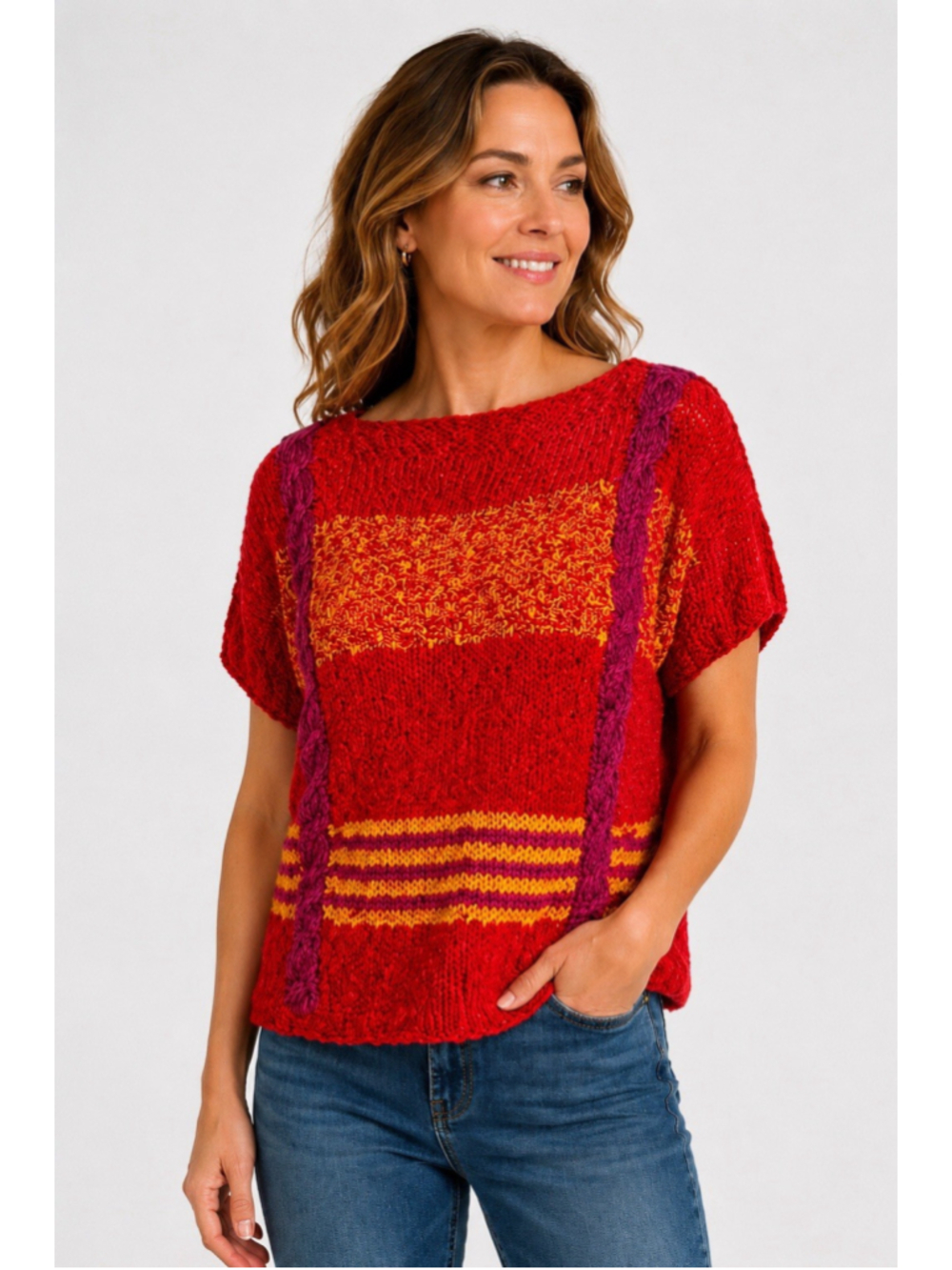 Vintage Liz Claiborne Linen Cotton Crochet Knit Sweater Medium Colorblock 90s
